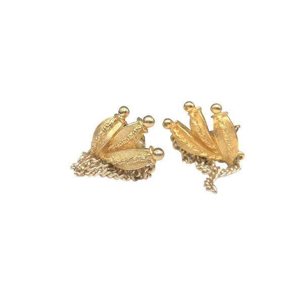 Unique ART Chain Drape Earrings, Clip On Gold Tone Vintage - Picture 2 of 6